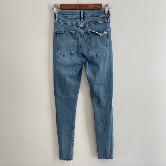 Agolde Women Sophie Ankle Skinny Pentacle Denim Jeans Blue High Waist Distressed - Picture 4 of 10